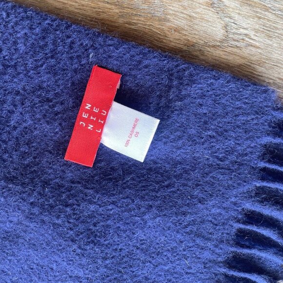 Jennie‎ Liu 100% Cashmere Scarf Blue Fringe 60x12 - Picture 2 of 5